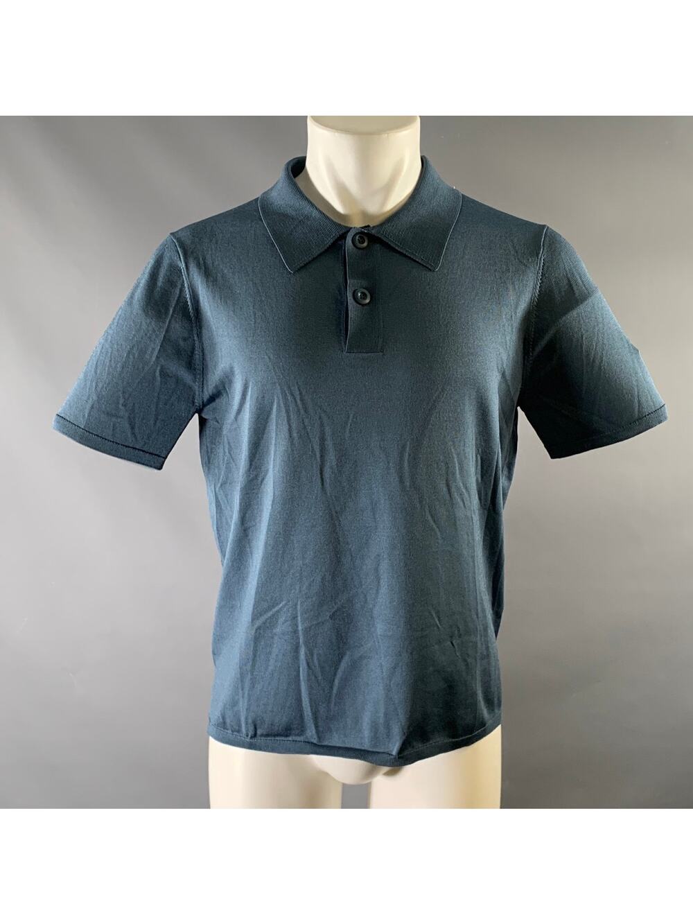 SANDRO Size S Navy Heather Acetate Blend Ribbed Polo